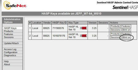 HASP LM Key Identification Screen